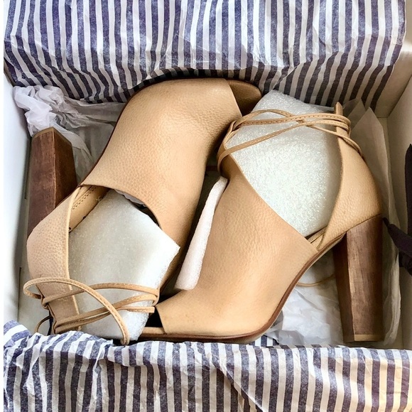 Splendid Jaylen Tan Leather Open Toe Booties Boots Ankle Tie Platform Heels 6.5​ - Picture 12 of 16